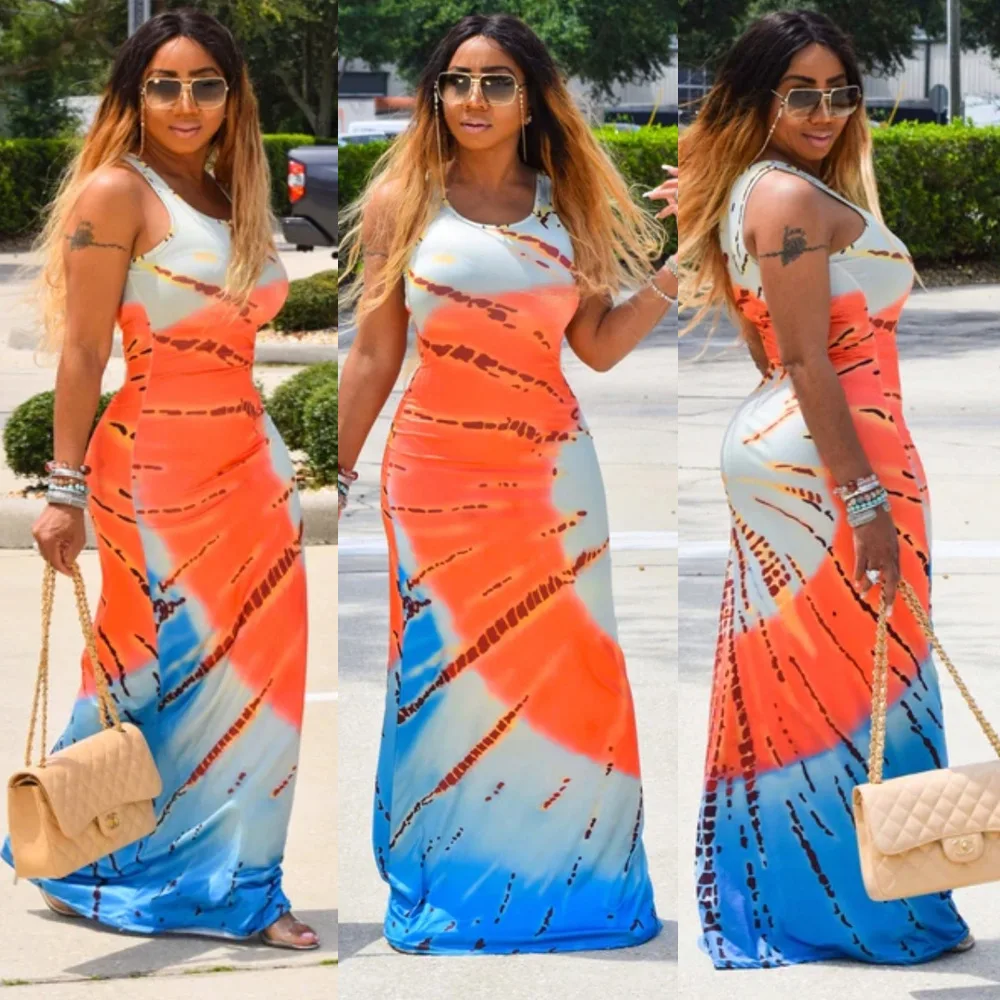 

Jthy80317 sun dresses 2021 women vestidos Paisley Printed Sleeveless maxi Casual Long Dresses Women, Orange