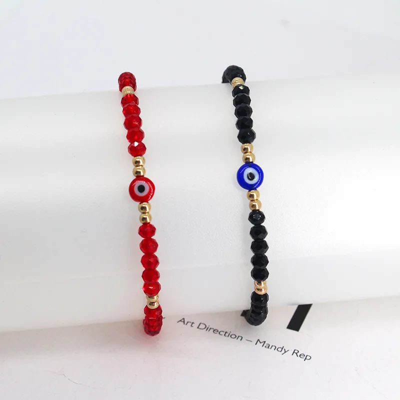 

Handmade Beaded Devil's Eye Bracelet Ethnic Style Crystal Beads Weaving Red Black Rope Adjustable Bracelets