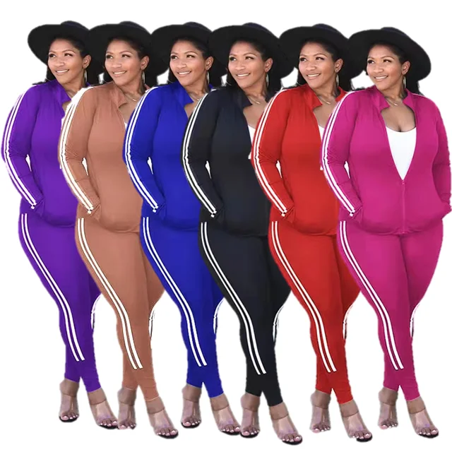 

Women Casual Elasticity Sports Zipper Suit Lady Plus Size 2 Two Piece Set sweatsuit women sets Outfits