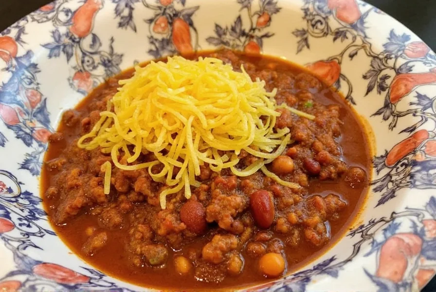 Skyline chili bowl with spaghetti and cheese