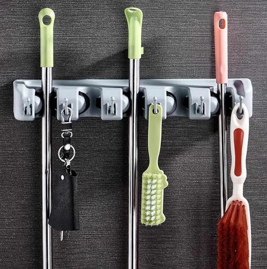 

Multifunctional mop holder bathroom wall mount broom and mop rack storage hook