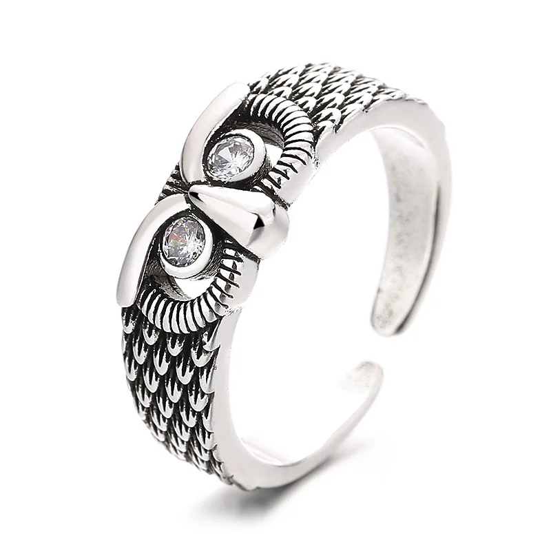 

Retro Punk Owl Resizable Rings Religious Muslim Jewelry Vintage Hip Hop Rhinestone Ring For Men Women