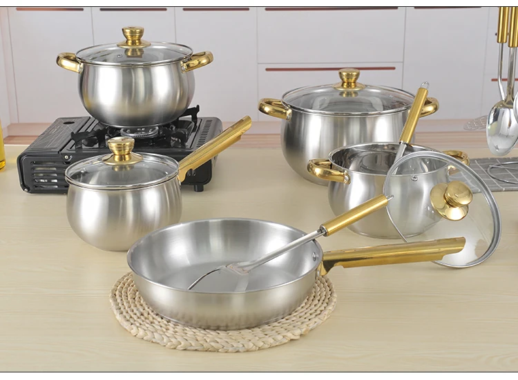 gold pots and pans set