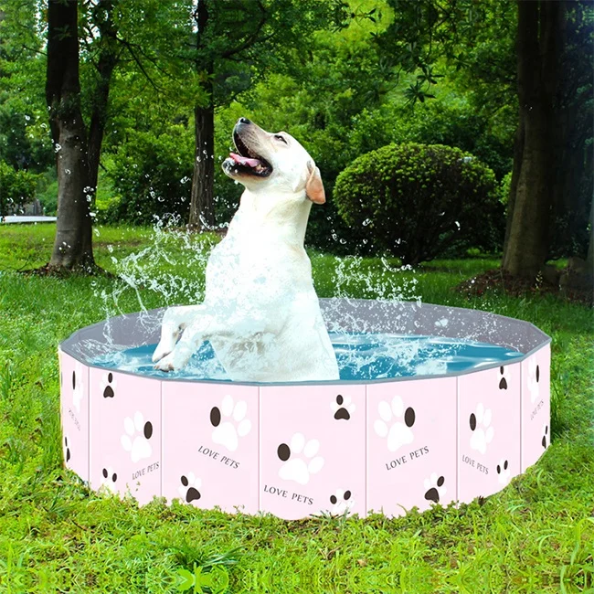 

Cooling Pet Summer Swimming Pool PVC Plastic Outdoor Portable Collapsible Pet Pool Large Dog Bath Folding Tub, Blue, pink