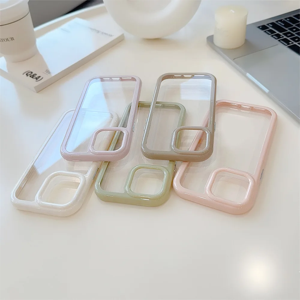 2 IN 1 Candy Color PC acrylic Transparent Phone Cover For iPhone 11 12 13 14 15 Pro Max case