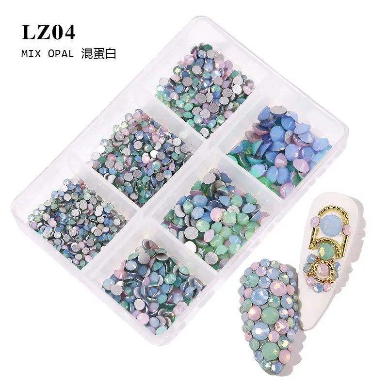 

Wholesale nail supplies glass flat colored diamond plastic box 3D nail art nail art rhinestones, 15 colors