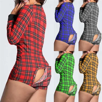 

F41364A 2021 New Plaid Button Flip Long Sleeve Bodycon Rompers And Jumpsuit Rompers Jumpsuit Women 2020, As picture
