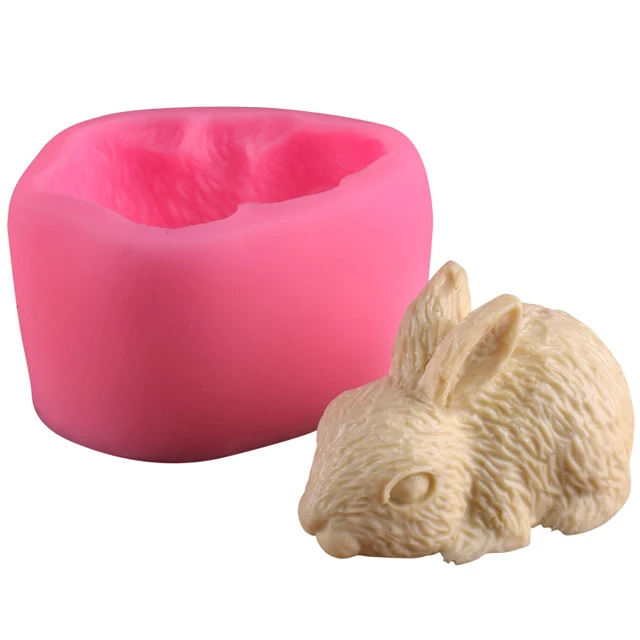 

Fondant 3D rabbit silicone cake mold baking chocolate jelly resin mold, Pink