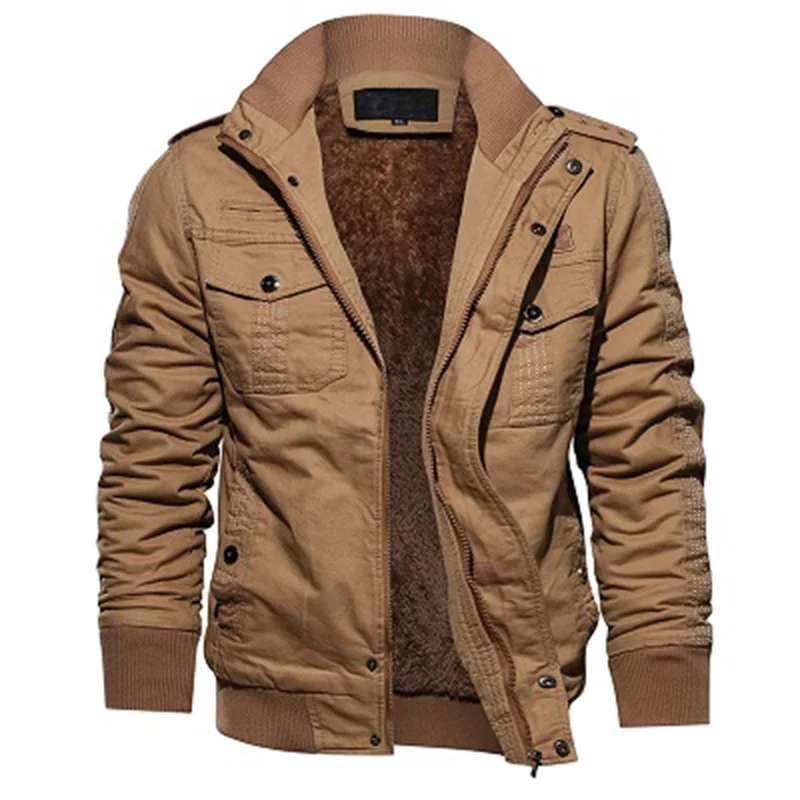 Winter Thickening Plus Velvet Full Zipper Military Jacket for Mens