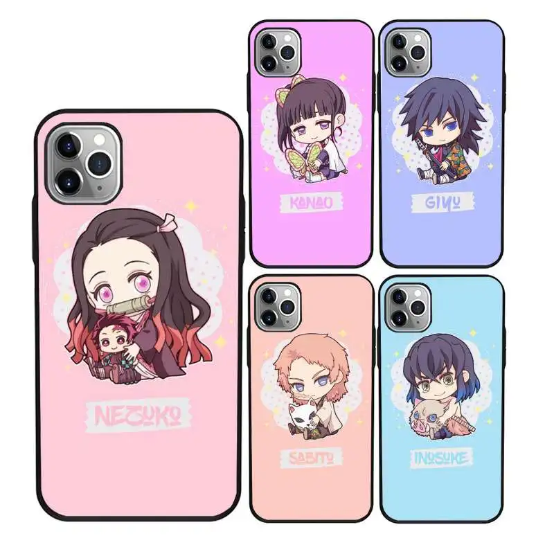 

Anime demon slayer protective phone case for iPhone 12 11Pro Max 11 X XS XR XS MAX 8plus 8 7plus 7 6plus 6 5 5E, Black