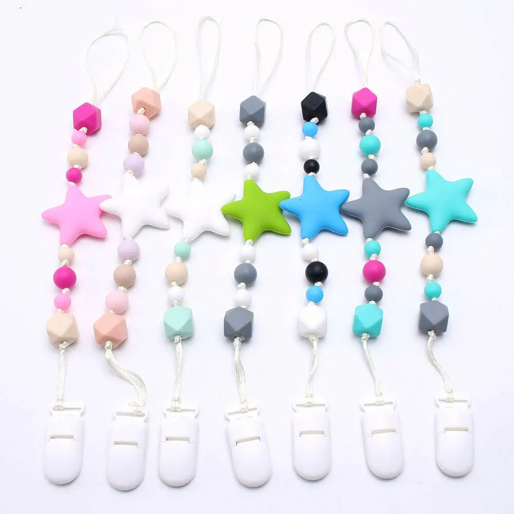 

Baby Silicone Star Teether Pacifier Clip Chain safety Chewable Soother Chain Pacifier Clip Holder