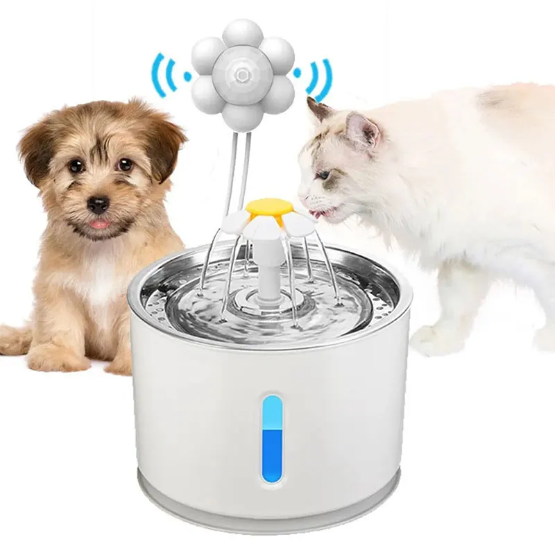 

2.4L BPA Free PP LED Light Automatic Dog Cat Pet Drinking Water Fountain Dispenser, Grey