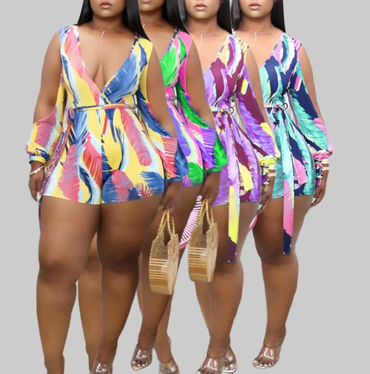 

Foma TB5262 2021 Ladies V-neck Sexy Wide Leg Rompers Jumpsuit Women Shorts Pants Plus Size Jumpsuits