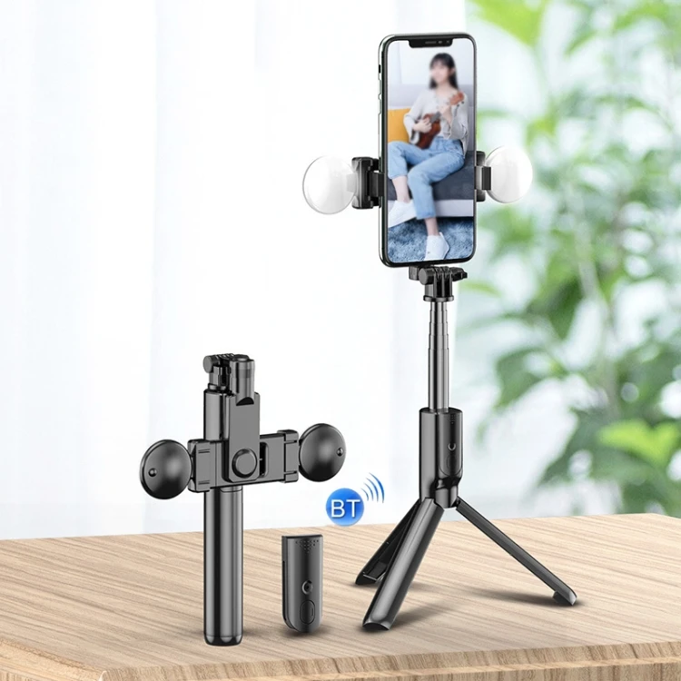 

Desktop Live Broadcast Photo BT Connection Bracket Rotatable Universal Tripod Double-lights Pole travel ourdoor selfie sticks