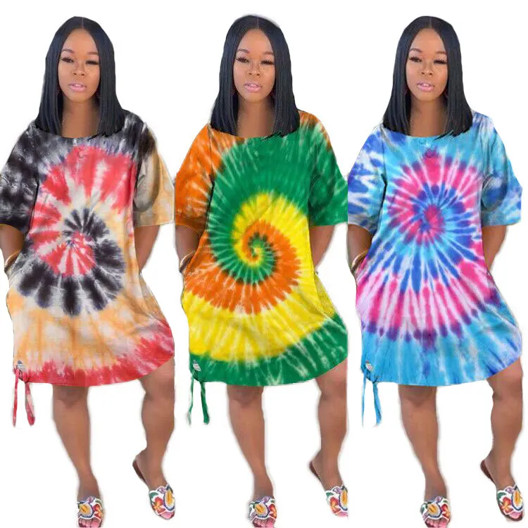 

20520-MX10 lovely girls summer wear Tie-dye plus size dress sehe fashion