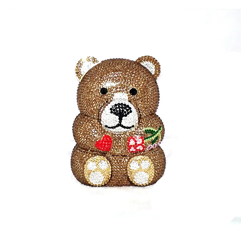 

Luxury handmade animal shape cute bear purses women evening party bridal wedding panda clutches full crystal bag