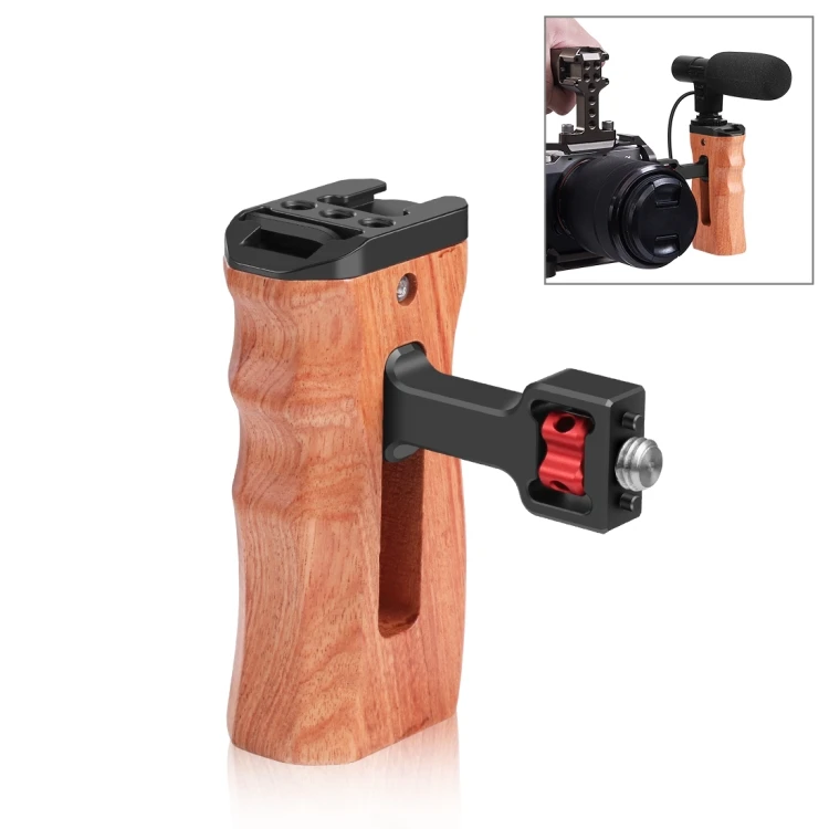 

PULUZ 3/8 inch Screw Universal Camera Wooden Side Handle with Cold Shoe Mount for Camera Cage Stabilizer