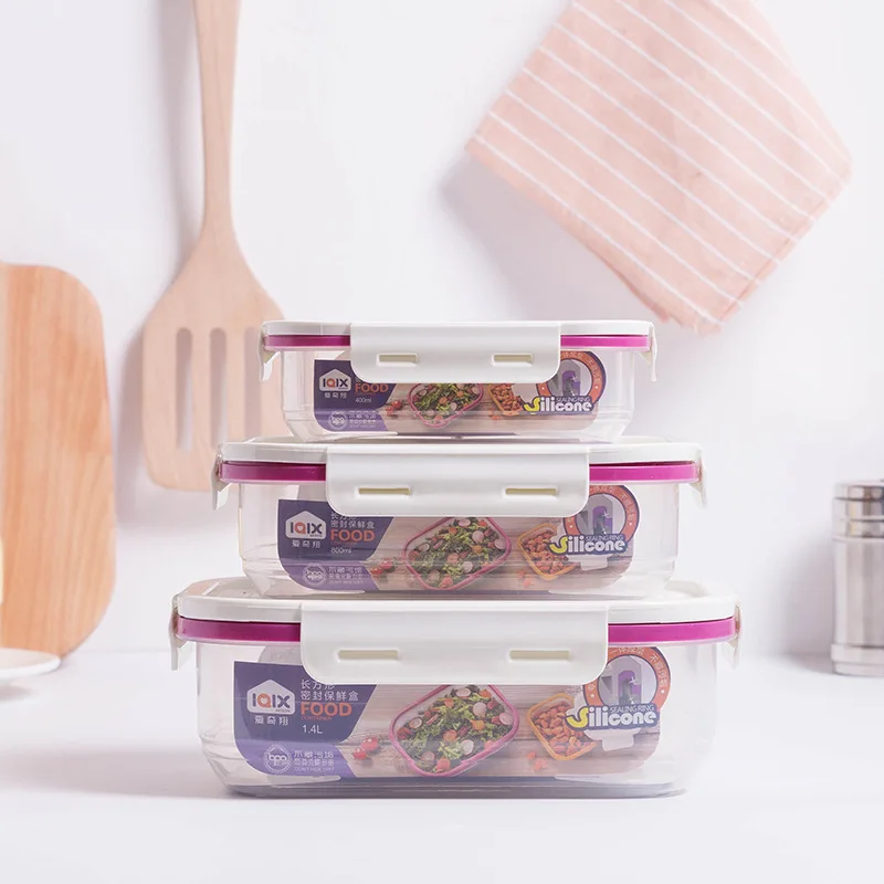 

Sealed fresh-keeping box set four-sided buckle microwave safe PP plastic fresh-keeping food box three-piece set
