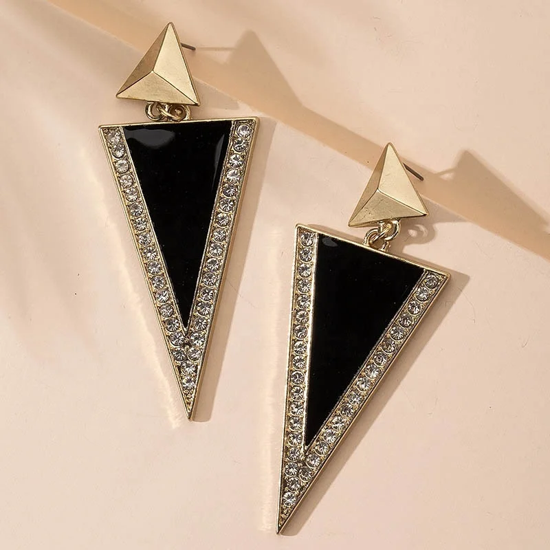 

Kaimei 2021 fashion simple big earrings personality ethnic trend women earrings black enamel triangle statement drop earrings, Many colors fyi