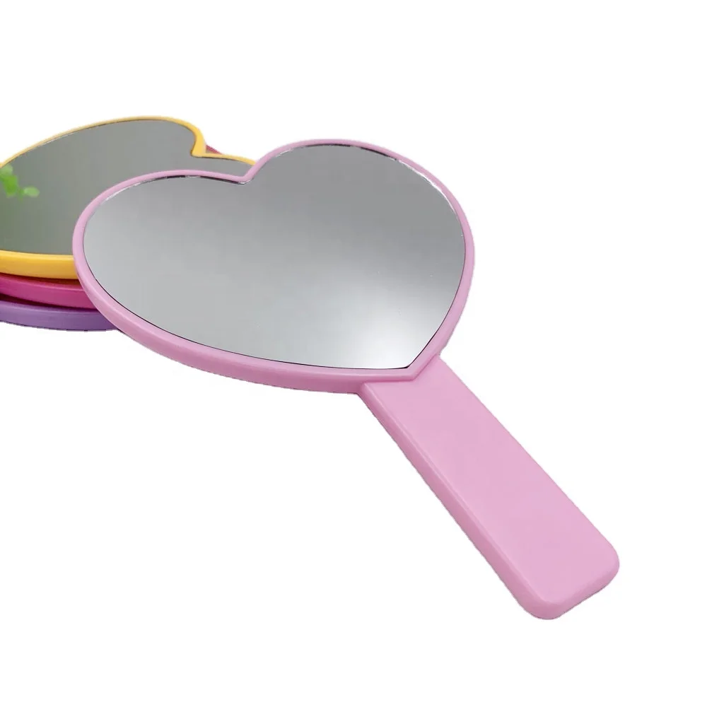 

Stock Color Plastic One Side Heart Shape Hand Mirror Personalized Custom LOGO UV Printing Cosmetic Makeup Handheld Mirror