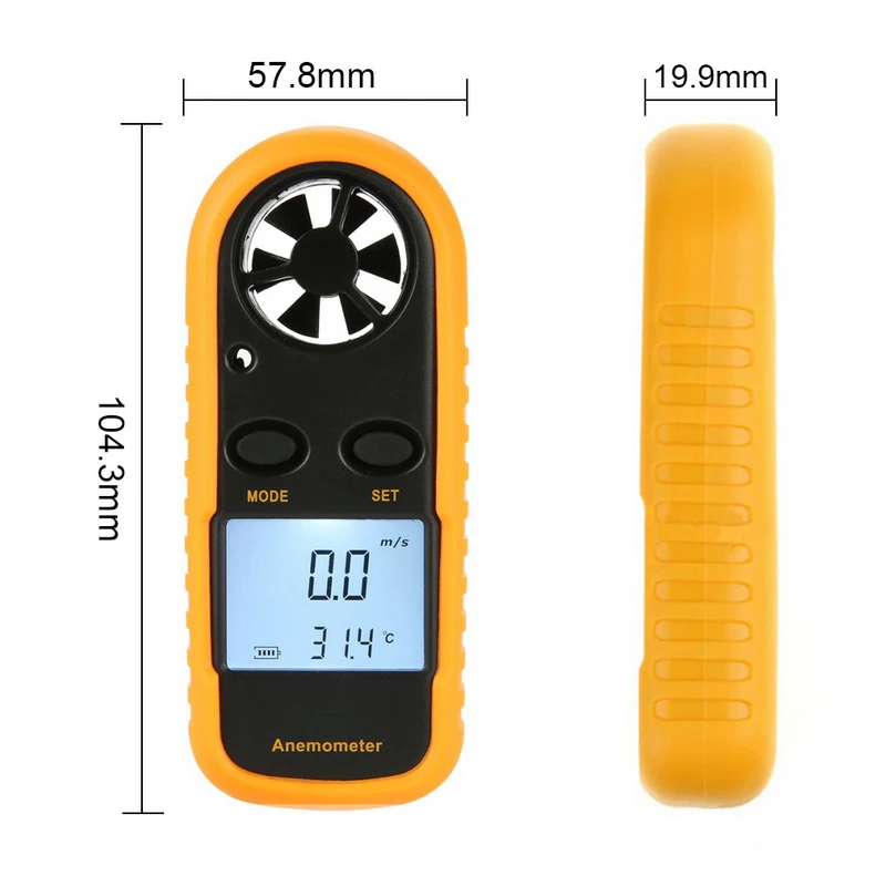 KKmoon Mini Digital Anemometer Thermometer Handheld Anemometro Pocket Wind Speed Meter Air Velocity Temperature Tester Backlight LCD with Max/Min/Data Hold Mode Wind Speed Meter 