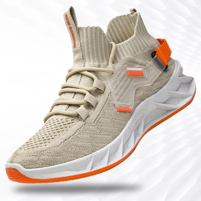 

Wholesale 2021 new trendy style sport running shoes men casual sneakers athletic fly knit shoes, Red/black/brown