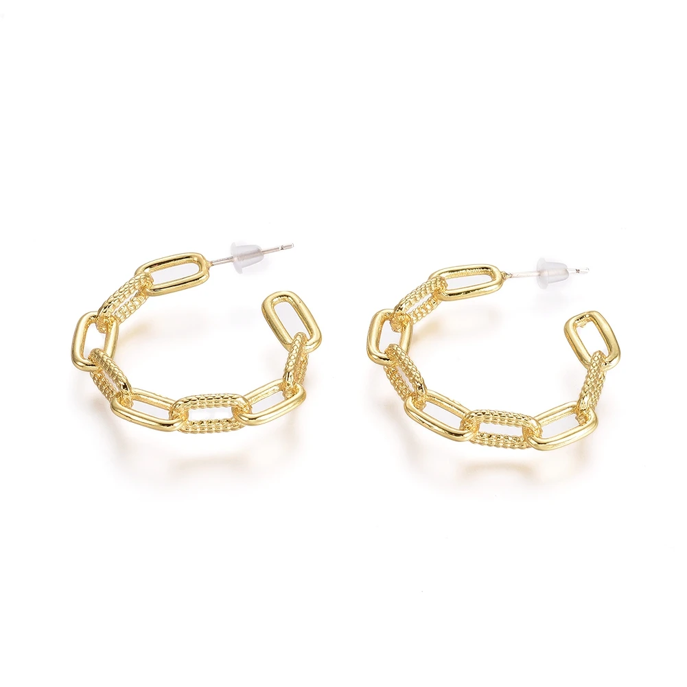 

PandaHall Semicircular Brass Textured Cable Chain Stud Earrings, Gold