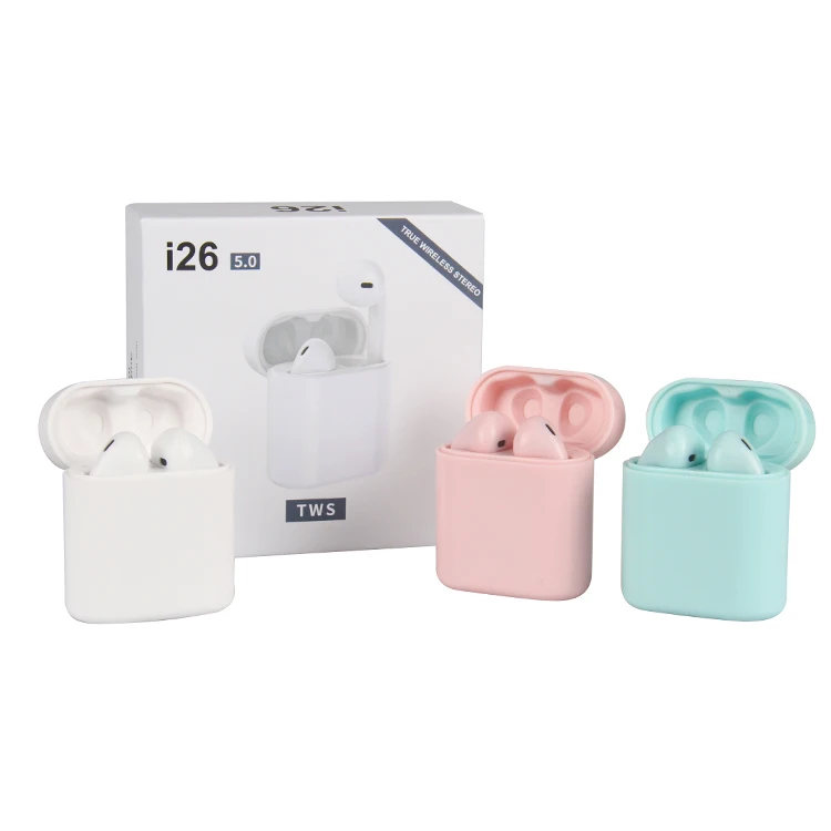 

Audifonos Blue Tooth Tws I12 wireless headphones I24 I26 I27 Second Generation Ear pods, White/pink/green