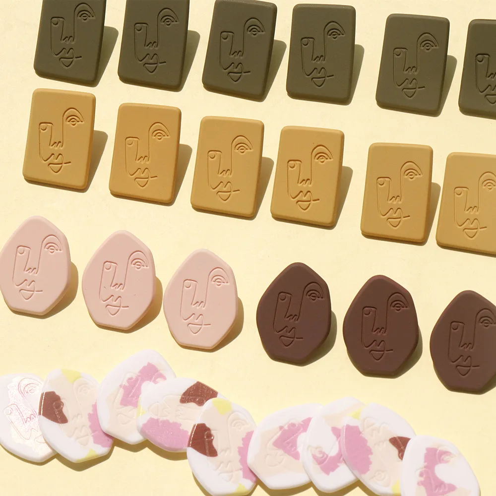 

Personalized Creative Statement Women Polymer Clay Acrylic Face Stud Earrings, Picture shows