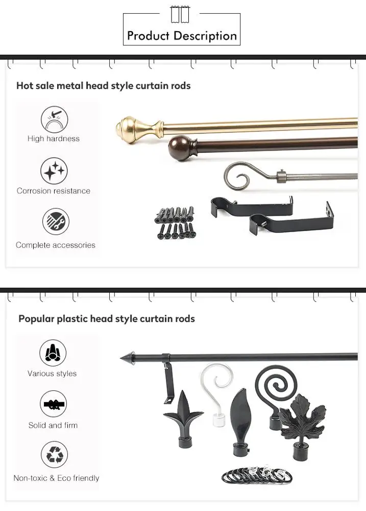 Hot Sale Curtain Rod Set Iron Metal Poles Cheap Curtains Rods Living