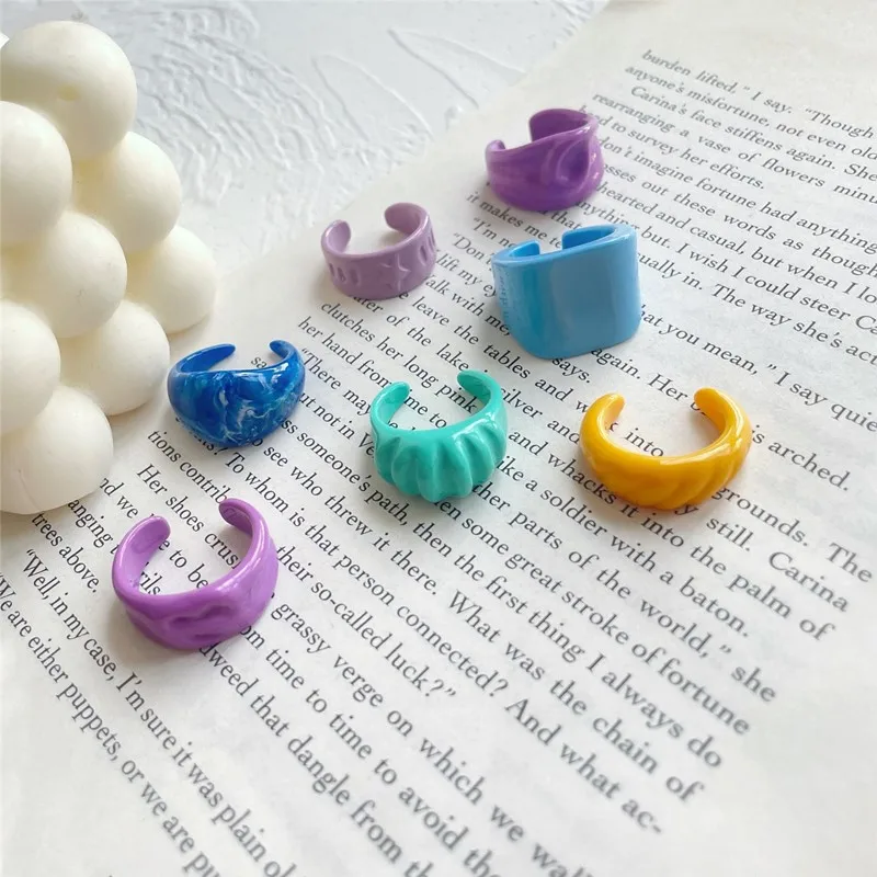 

Korean Designer Vintage Colorful Acrylic Resin Plastic Openwork Finger Ring For Women Jewelry Wholesale, As pic