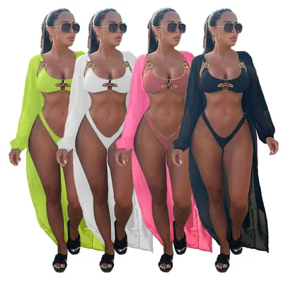 

D0406 2021 Summer sexy mature women sheer lace 3 pcs bathing suit