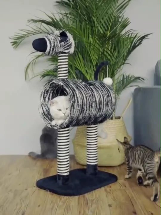 Manufacturer Wholesale Cute Zebra Shape Black White Cat Scratcher Tree
