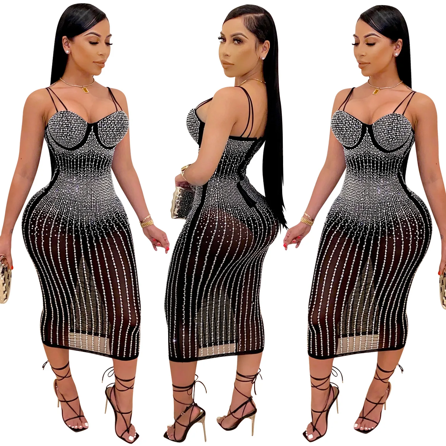 

2021 Woman Sexy Bodycon Off Shoulder Black Long Dresses Night Drill Sequins Sexy Club Plus Size Abaya Muslim Career Summer Dress