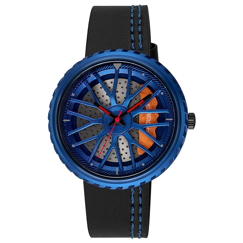 

2021 Men Alloy Quartz Car Wheel Design Watches Leather Creativity Watch