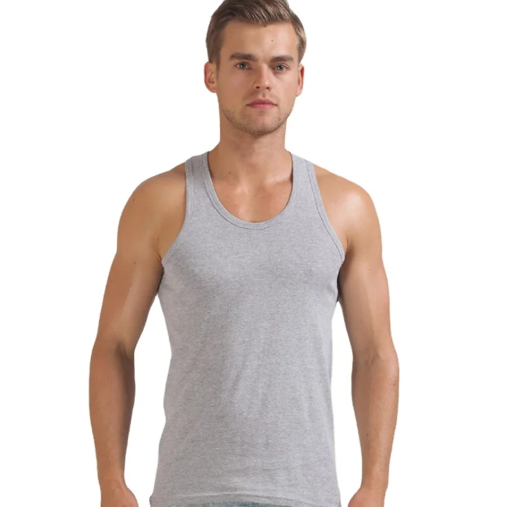 

Wholesale Rib Sleeveless 100 Cotton Singlet Mens Blank Solid Vest Men Fitness Tank Top Workout