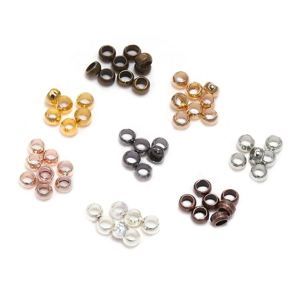 

500pcs/lot Gold Silver Copper Ball Crimp End Beads Dia 2 2.5 3 mm Stopper Spacer Beads For Diy Jewelry Making Findings Supplies, Antique bronze/gold/silver/rhodium/kc gold/