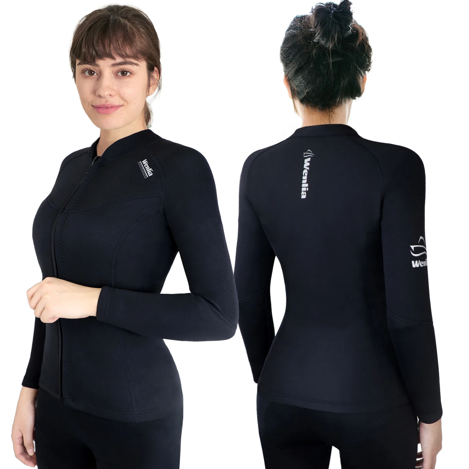 

Front Zipper Women Neoprene Top Diving Jackets Surfing Suit Kayaking Canoeing Long Sleeve Jacket Wetsuits, Blue/accept customize color