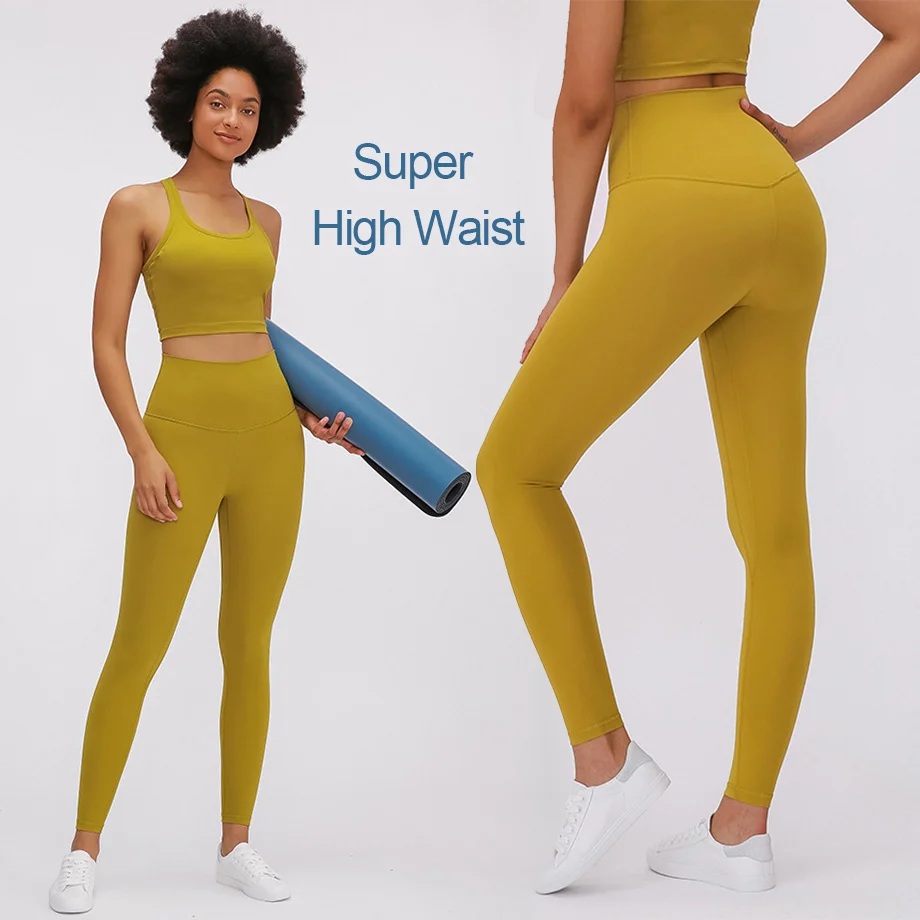 

New arrival OEM lemon align fabric 2 piece legging sets super high waist tummy control leggings yoga black leggings