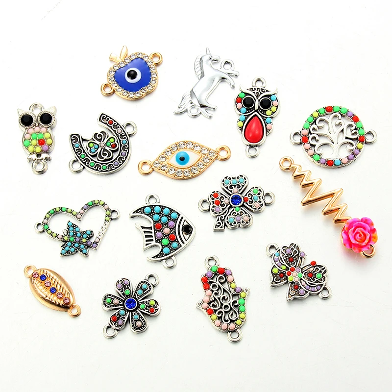 

Flower Heart Animal Eye pendant Mix types Diy jewelry accessories charm necklace bracelet Rhinestone connector and rings, Picture