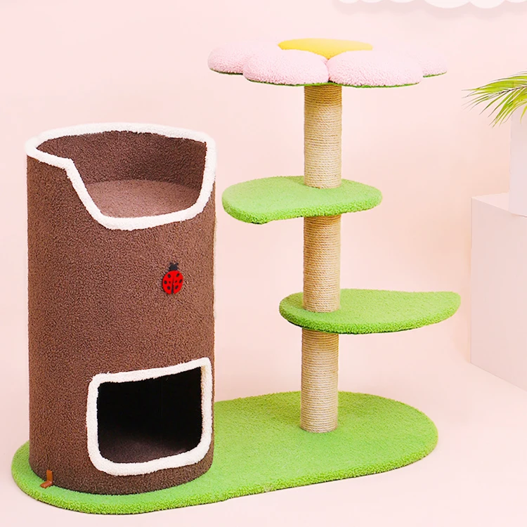 

Amazon Hot sale wholesale price modern cat tree house cherry blossoms cat tree wood cat tower tree, Picture