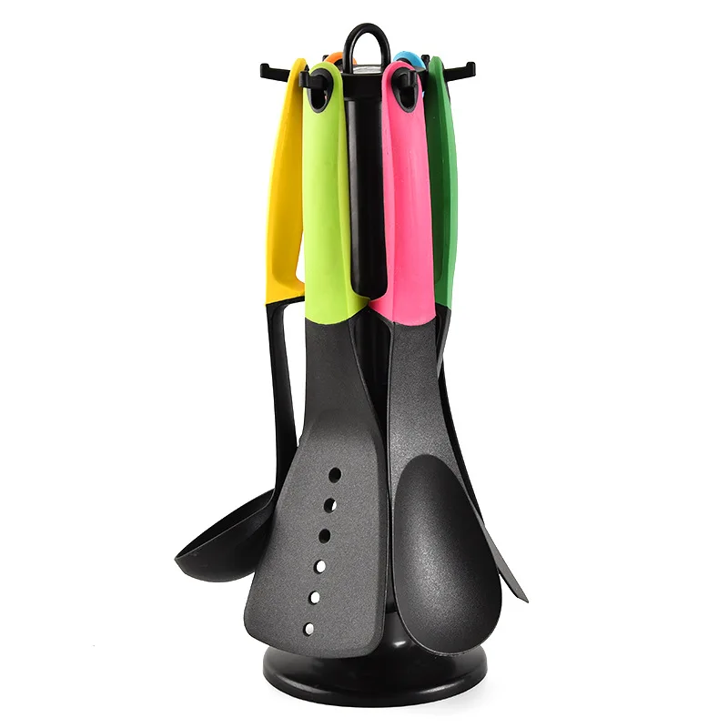 

Nylon Kitchen Utensil Set with Rotating Storage Stand 6 Piece Rainbow Color New Kitchen Utensils Sale, As picture