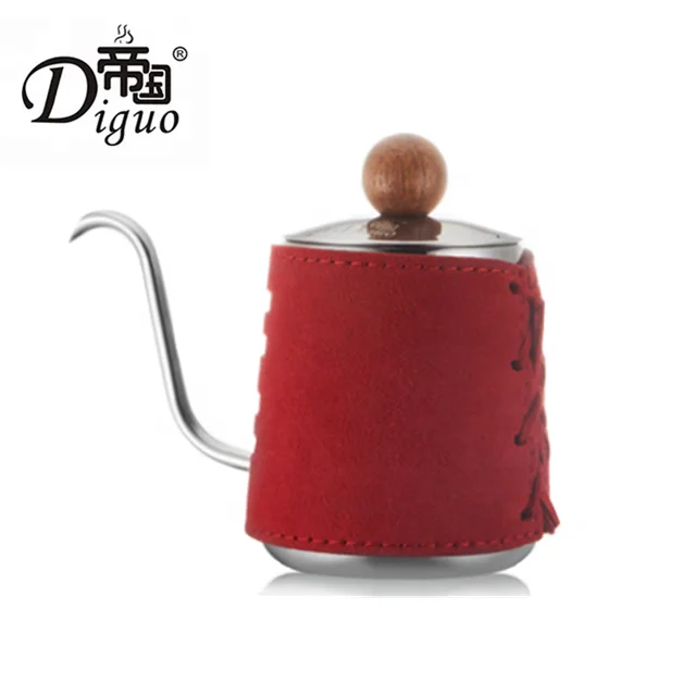 

Diguo 550ml 19Oz Stainless Steel Red Leather Wrapped Gooseneck Pour Over Coffee Tea Kettle