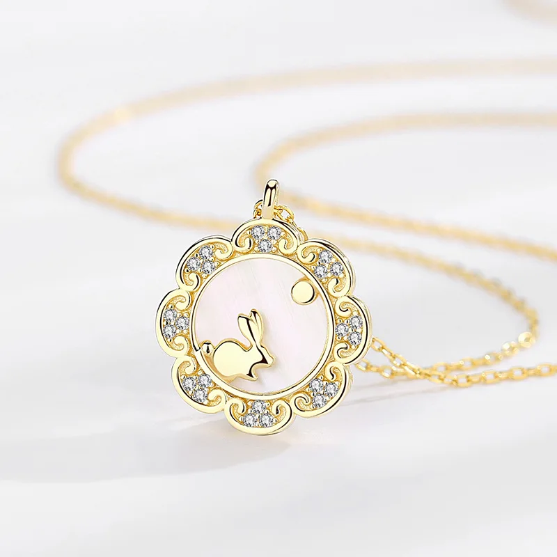 

New gold plated jewelry for women classic mid autumn animal necklace rabbit moon necklace 925 sterling silver necklace