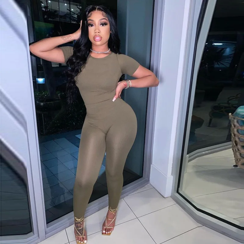 

Free Shipping R04197 - women casual bodycon rib knit short sleeve solid color two piece pants set