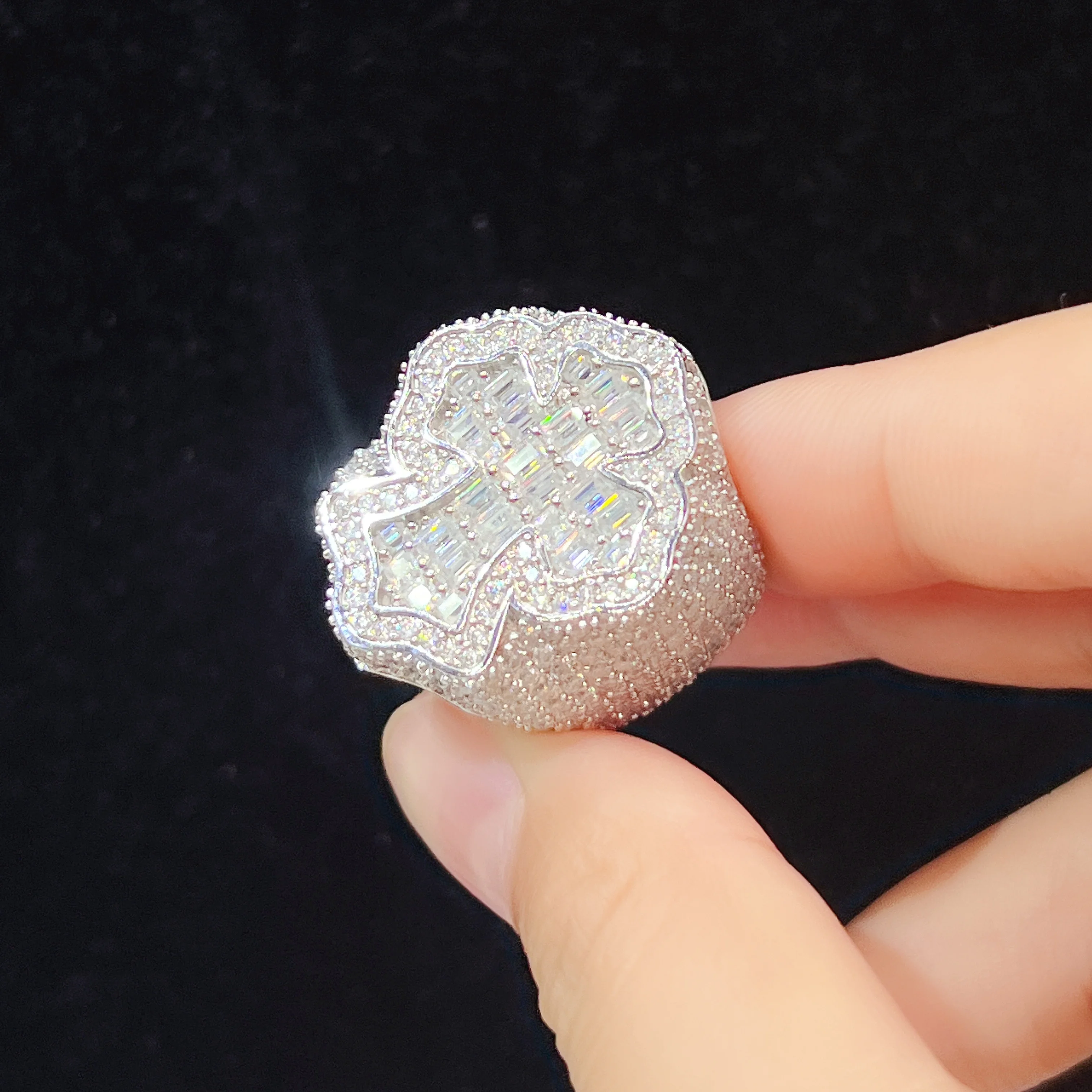 

New Design Hip Hop Fine Jewelry Rings Luxury Pass Tester Baguette Moissanite Diamond Silver 925 Ring