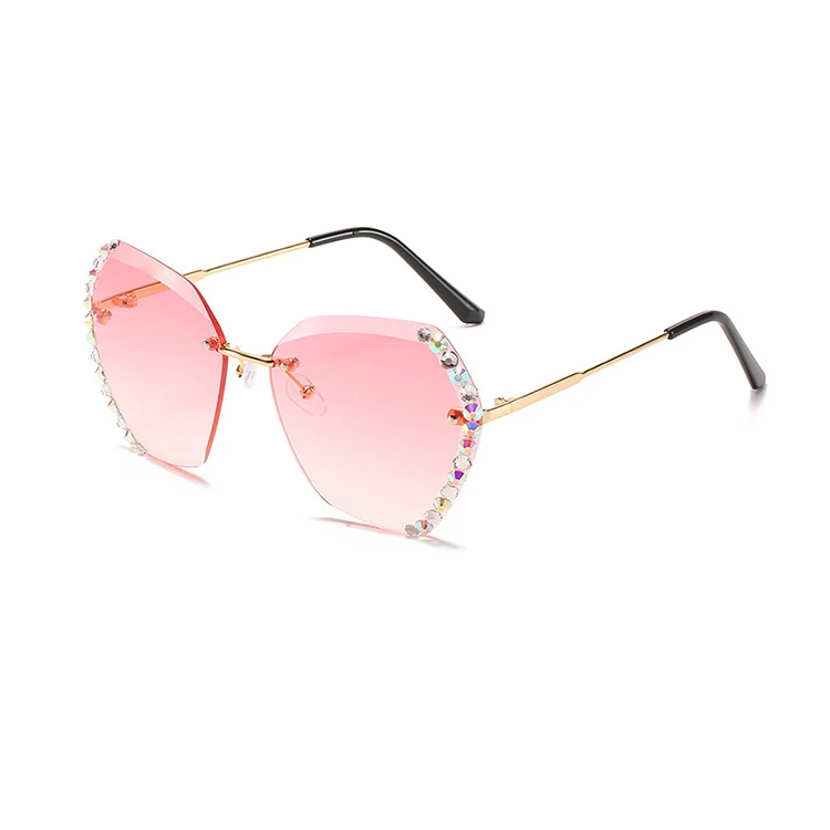 

Metal frame fashion shades sunglasses womens blingbling Rhinestone Rimless Sunglasses