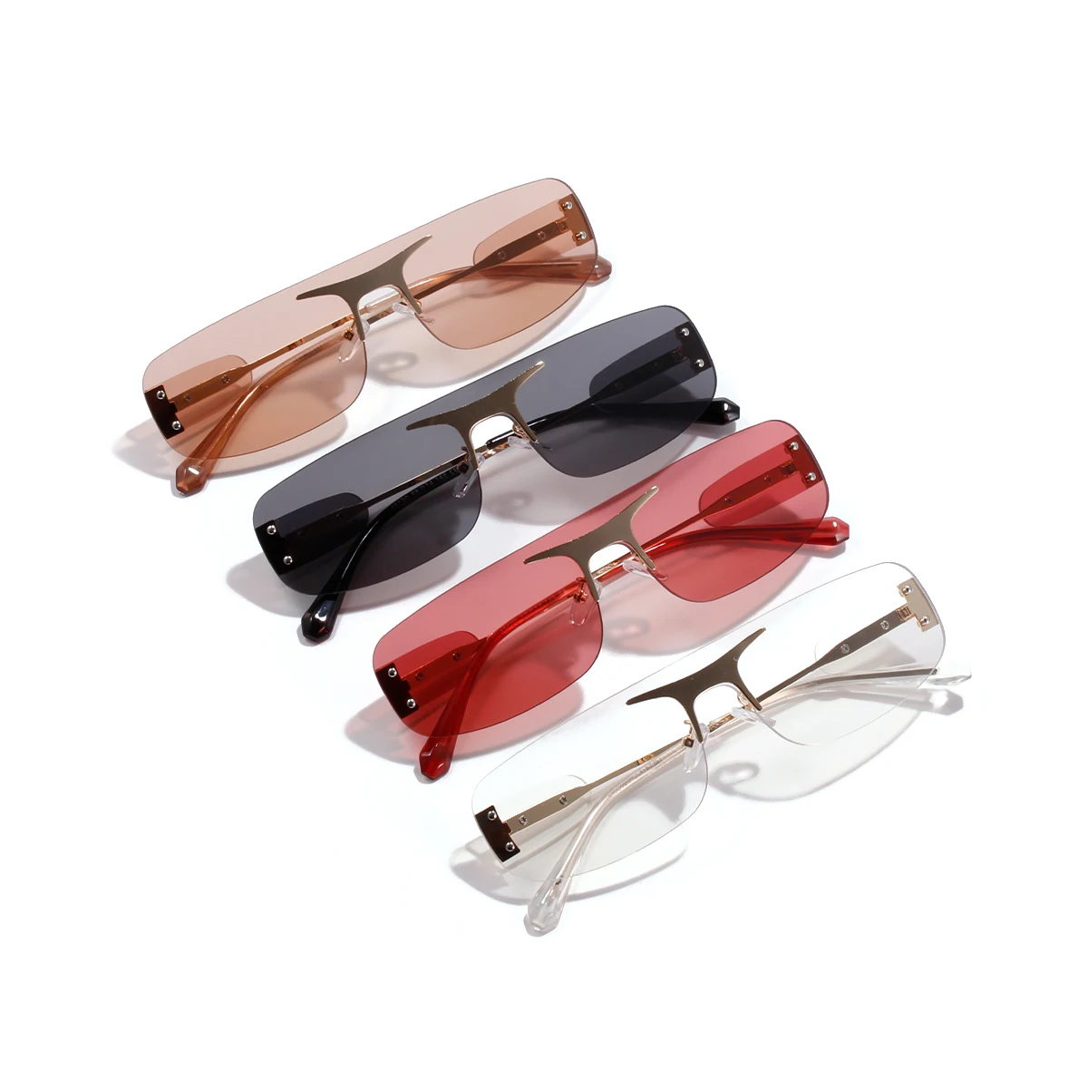 

2021 Most popular fashion one piece lens rimless PC lens sunglasses