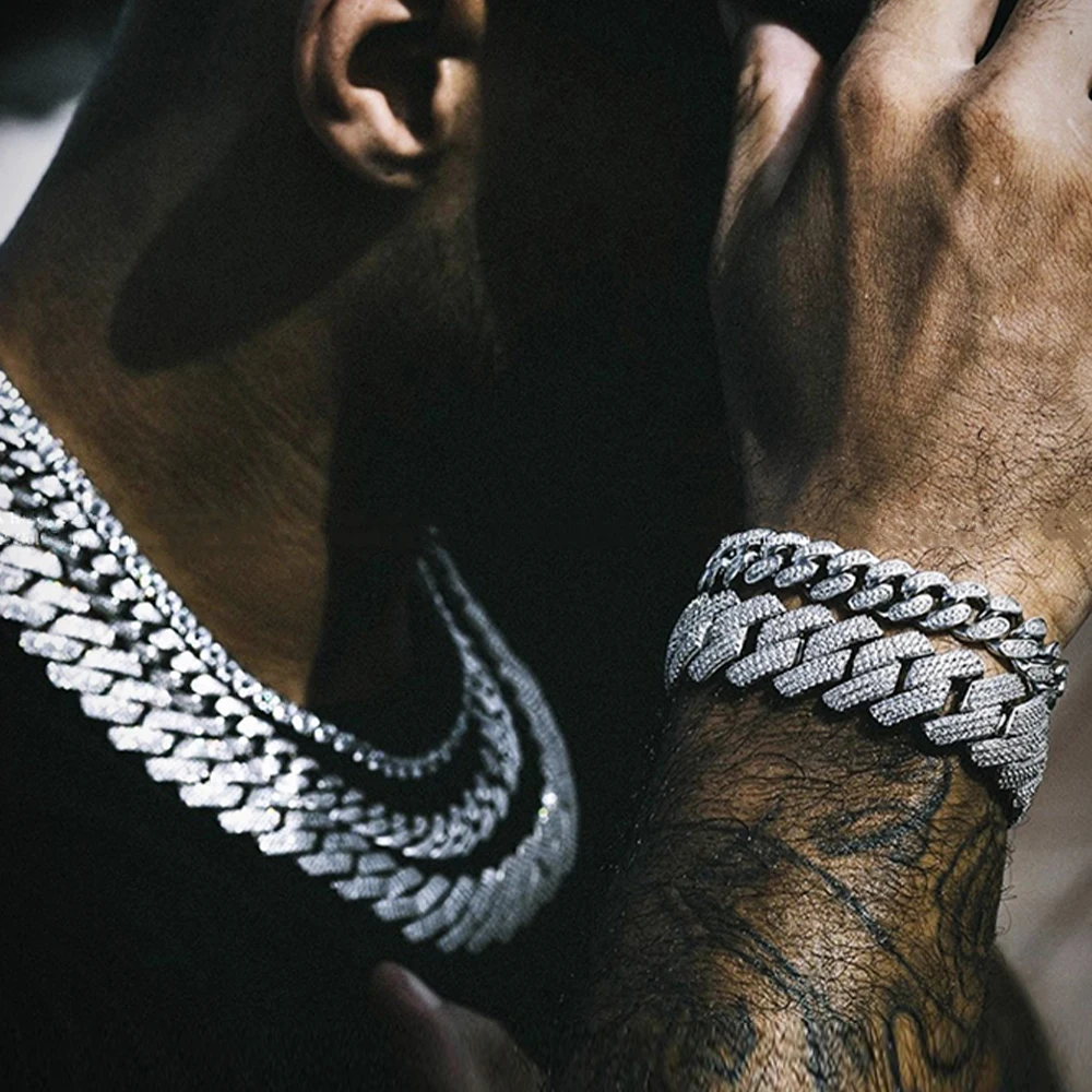

Hip Hop Jewelry 19MM Iced Out Cuban Link Chain CZ Moissanite Cuban Chain Link Man Necklace Diamond 18k Gold Plated Cuban Chain