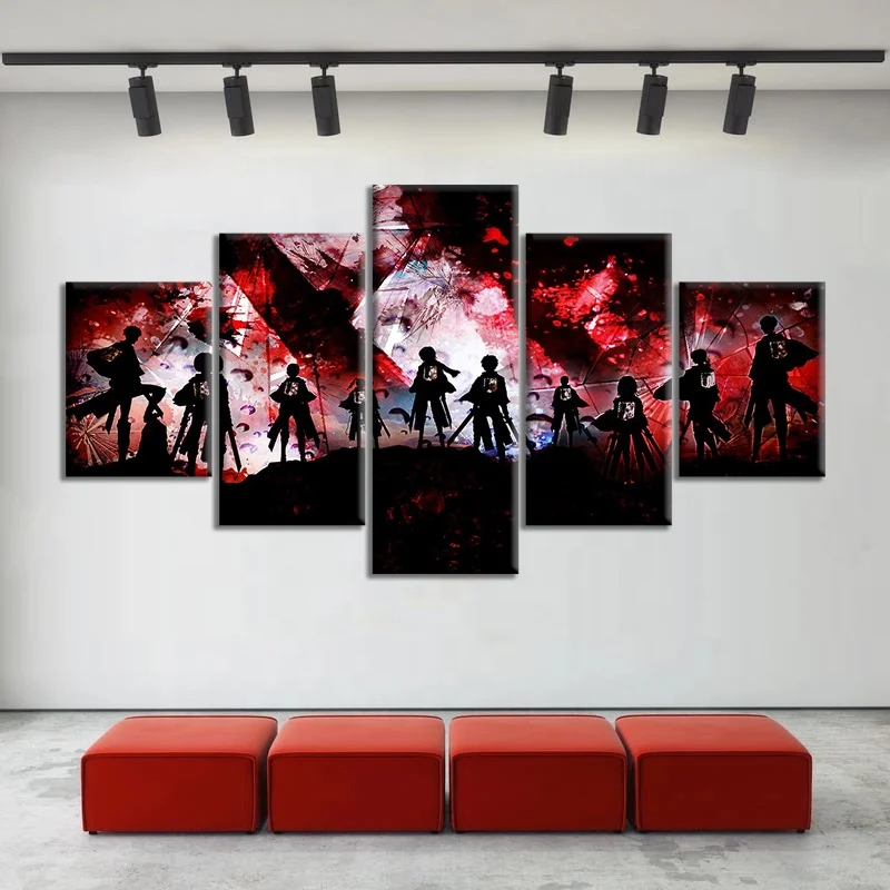 

Black and Red Design Attack on Titan Anime Poster Animation Character Collection Levi Eren Mikasa Canvas Oil Painting Wall Art, Multiple colours